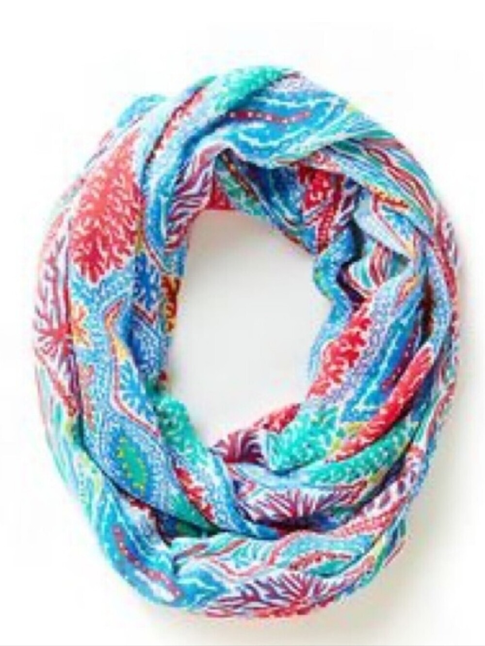 Lilly Pulitzer Coral Let Minnow Green Ryley Infinity Loop Scarf.